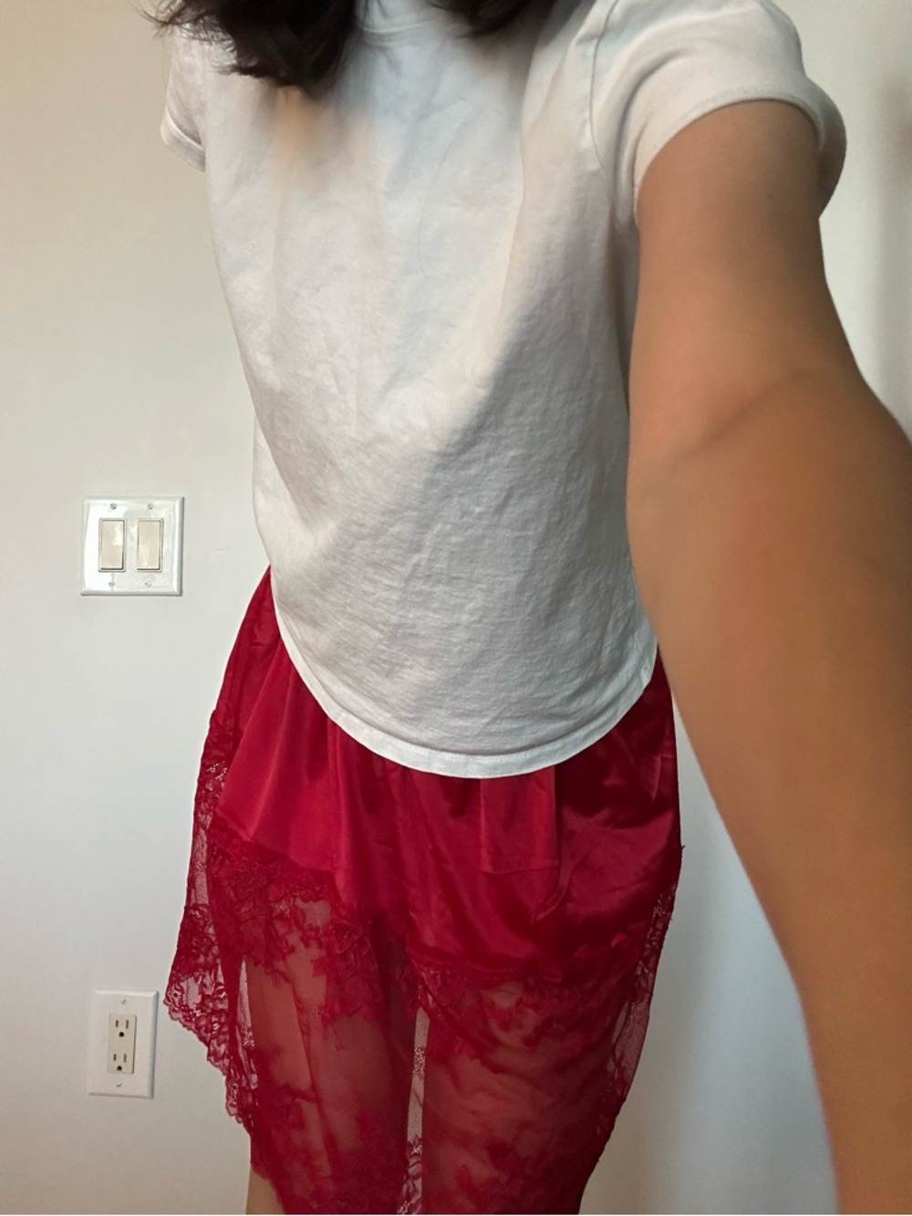 Vintage Red Lace Slip Skirt